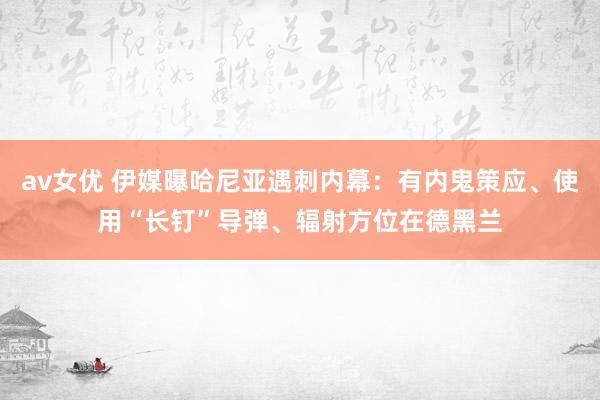 av女优 伊媒曝哈尼亚遇刺内幕：有内鬼策应、使用“长钉”导弹、辐射方位在德黑兰