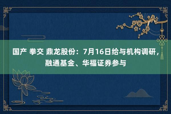 国产 拳交 鼎龙股份：7月16日给与机构调研，融通基金、华福证券参与